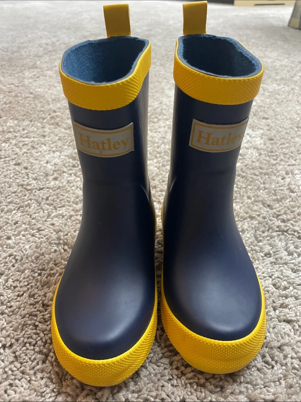 Hatley Navy Rain Boots with Yellow Trim
